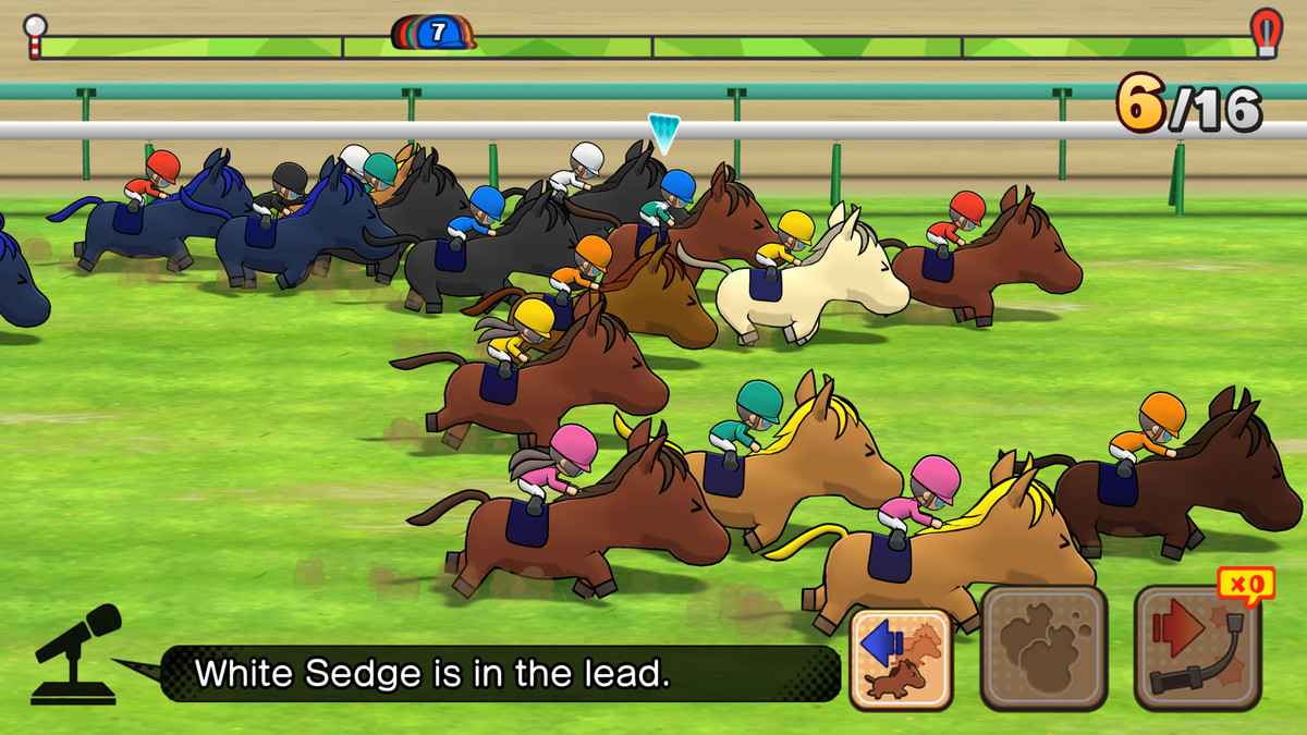 在《Pocket Card Jockey: Ride On!》中，一群可爱的马匹在赛道上赛跑。